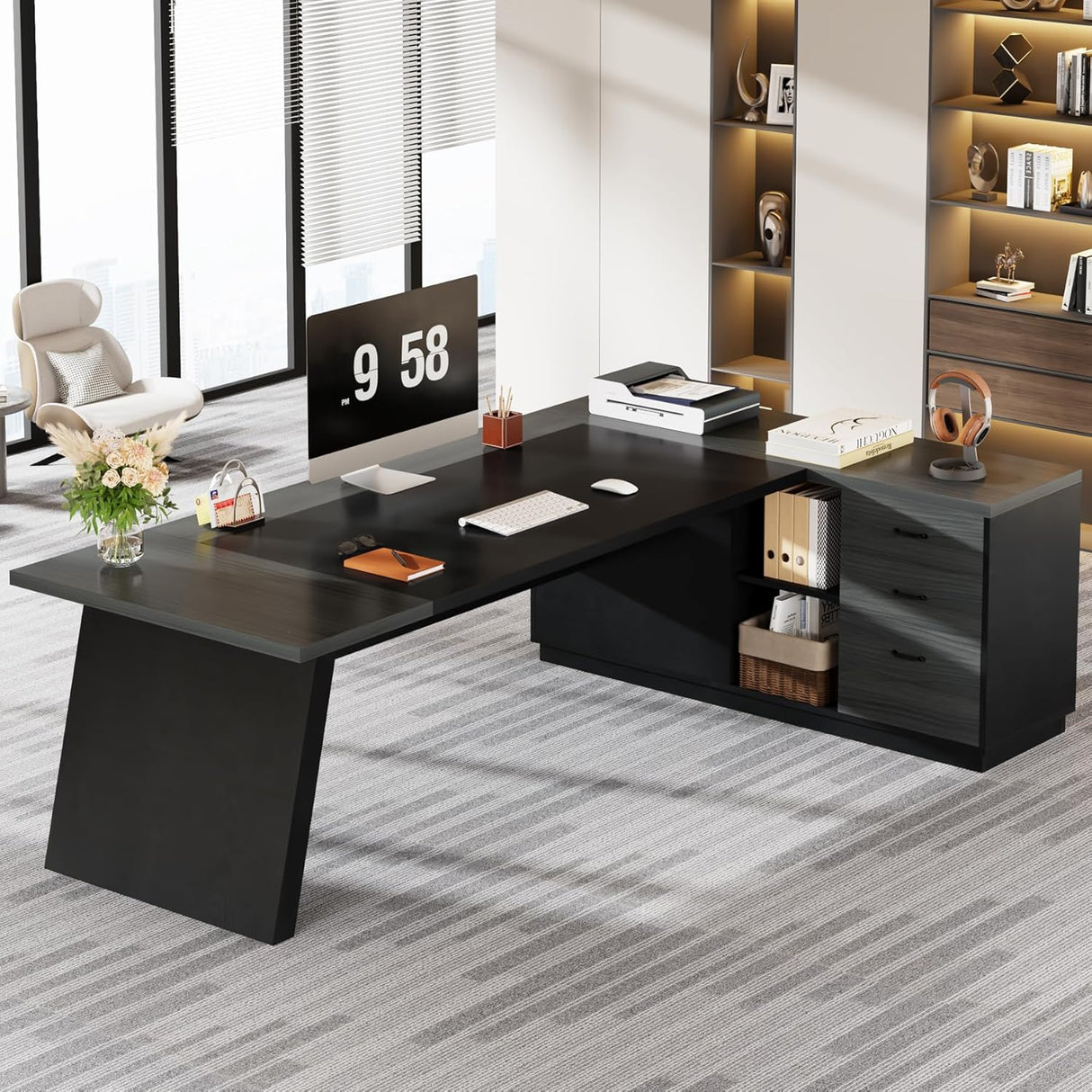 Escritorio Gerencial - LYON Gris con Negro
