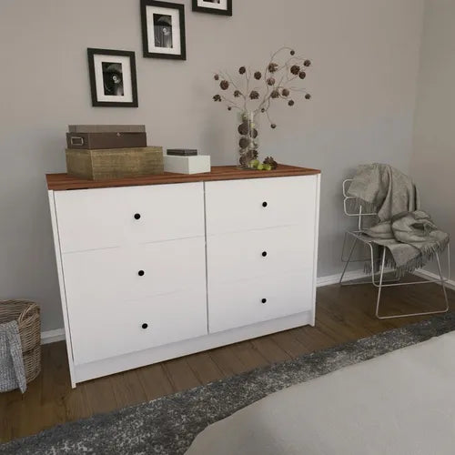 Cómoda de Melamina Blanca de 6 Cajones – LIBE