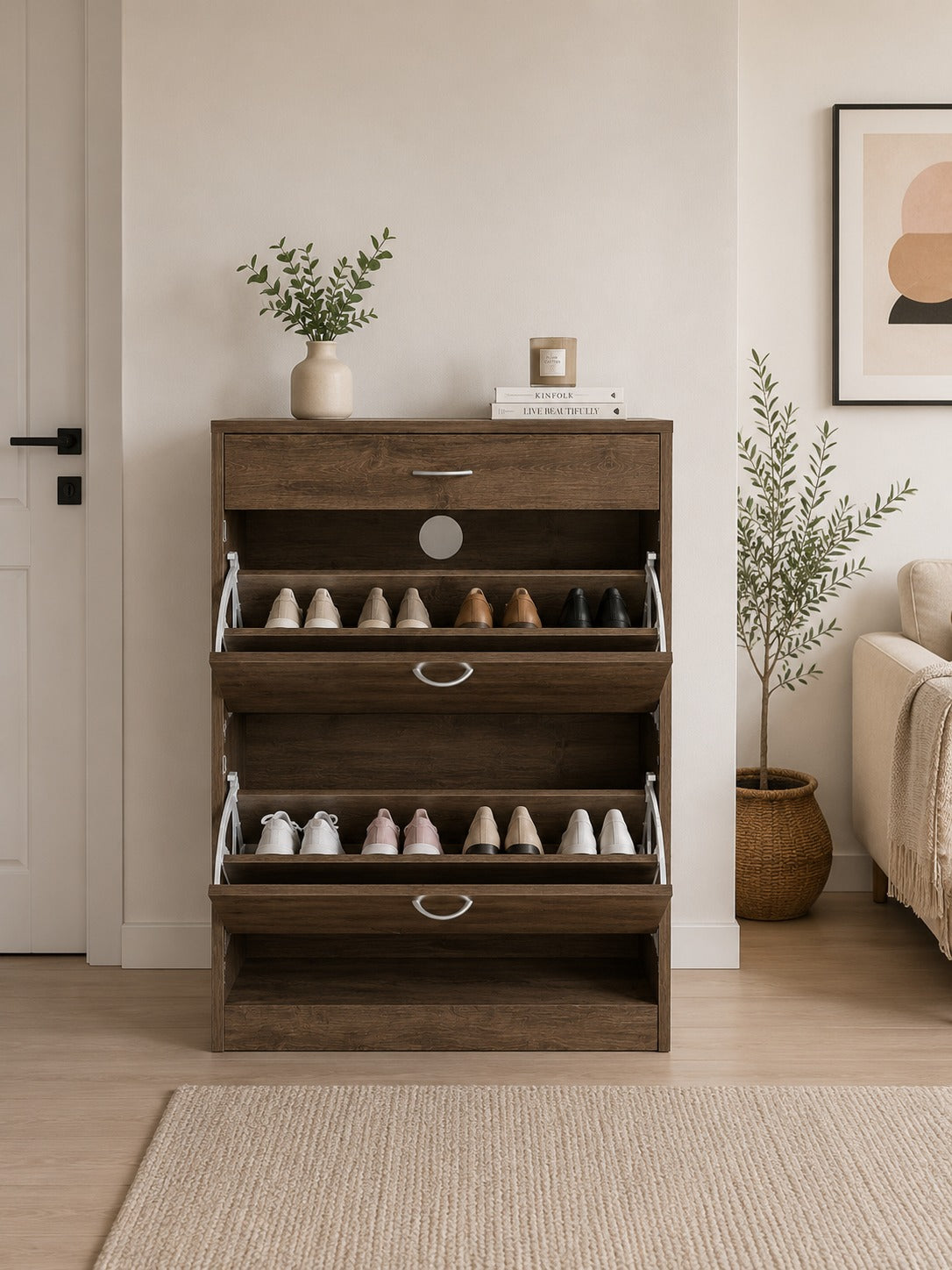 zapatero moderno de melamina - BROWN - FAMUZE